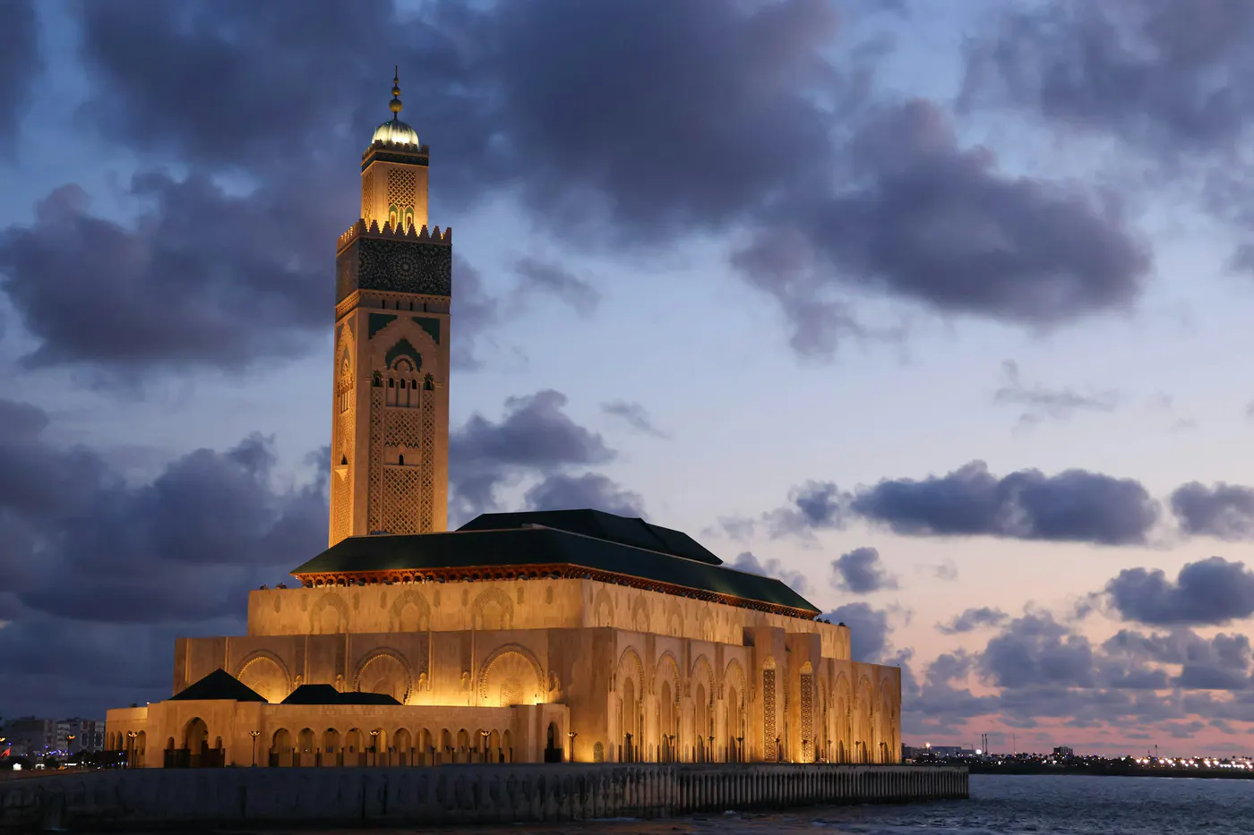 The Hassan II Mosque in Casablanca at dusk
